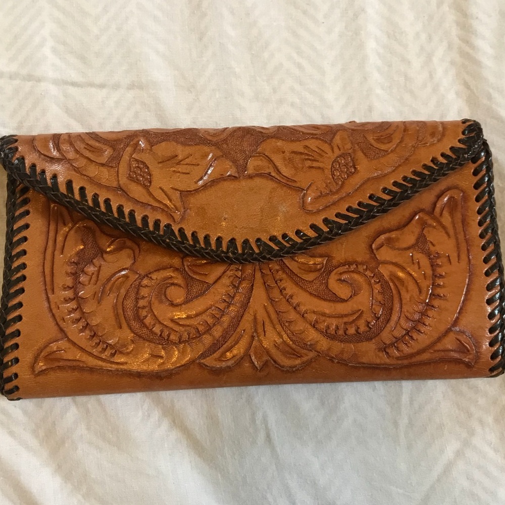 Beautiful Vintage Tooled Leather Wallet/Checkbook